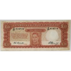 AUSTRALIA 1949 . TEN 10  POUNDS BANKNOTE . EXCELLENT VALUE